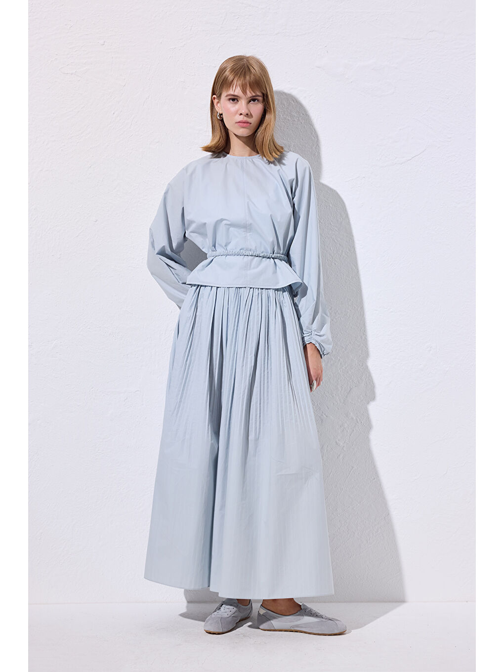 Bağlama Detaylı Kısa Bluz Mavi-3