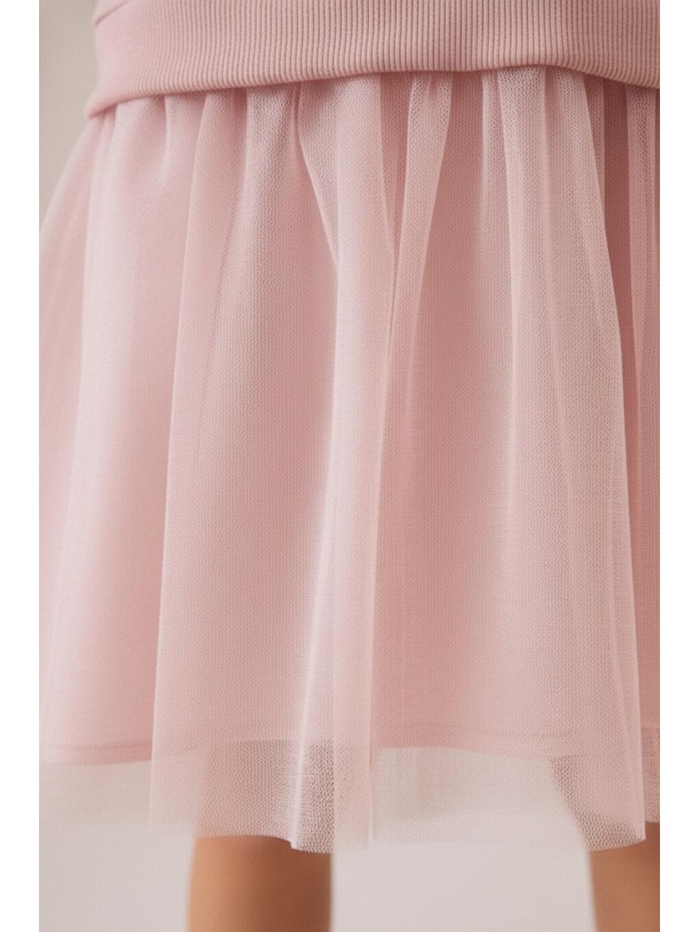 Kız Çocuk Pamuklu Pembe Fiyonklu Sweatshirt Tül Etek Takım – Zarif Günlük Kombin-5