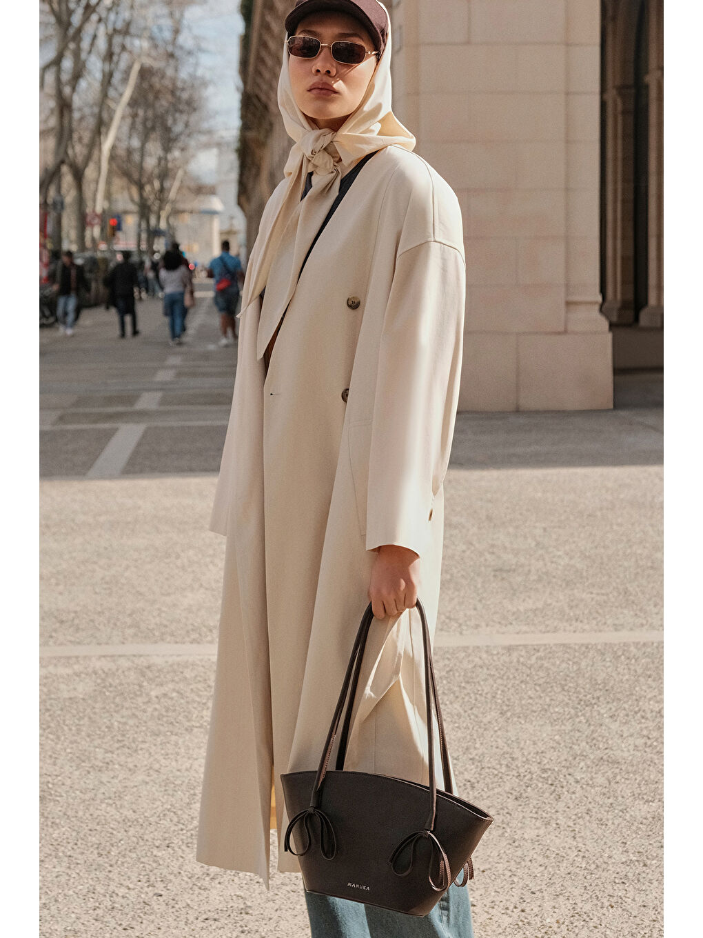 Ekru Şal Detaylı Tasarım Trençkot Krem-2