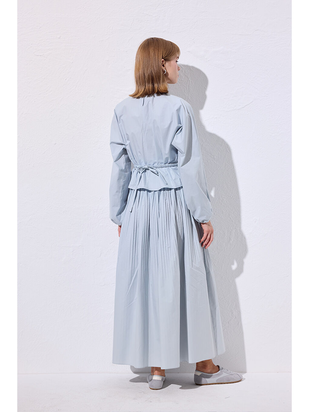 Bağlama Detaylı Kısa Bluz Mavi-6