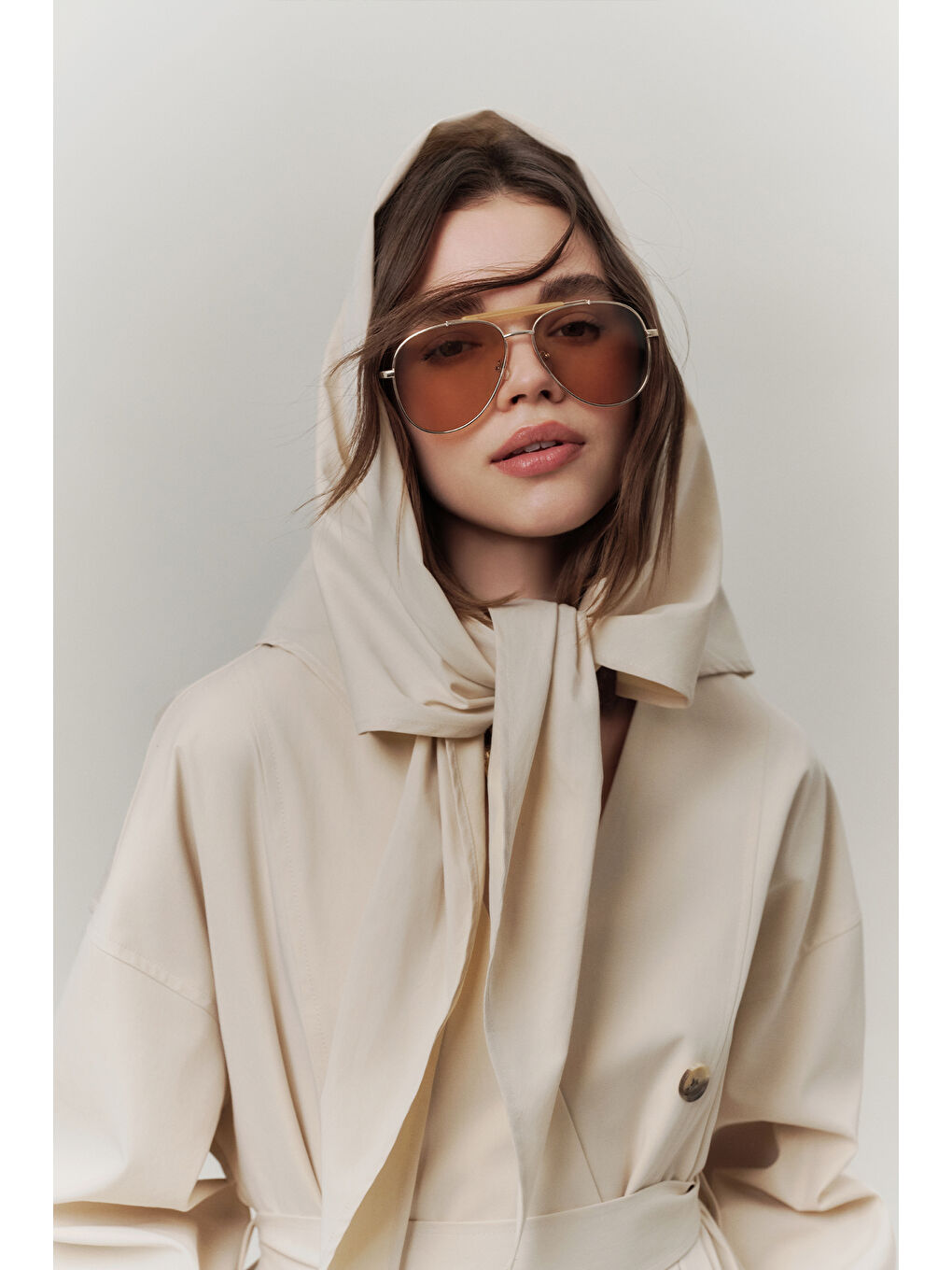 Ekru Şal Detaylı Tasarım Trençkot Krem-4