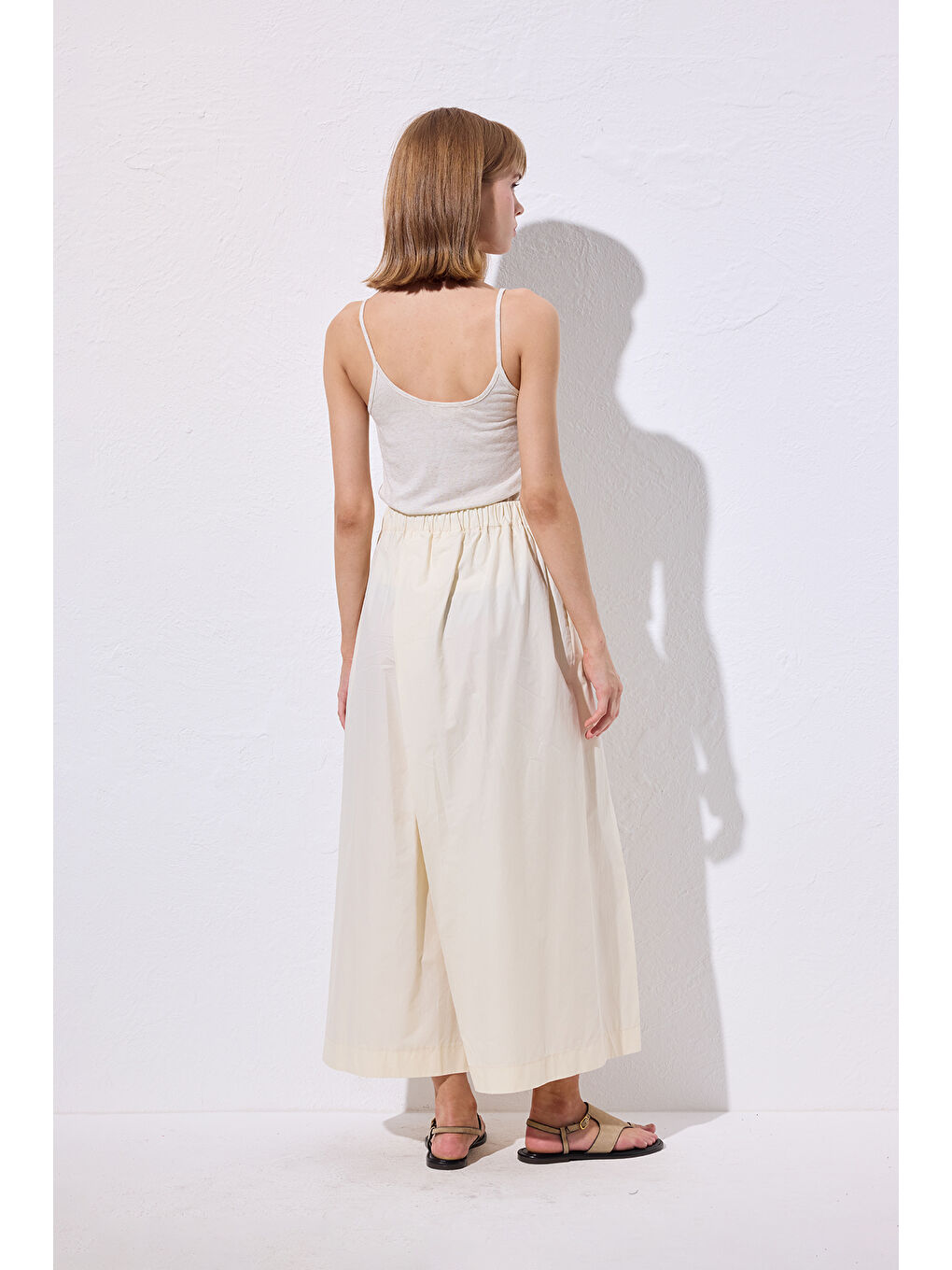 Bej Geniş Pileli Pantolon Vanilya-5