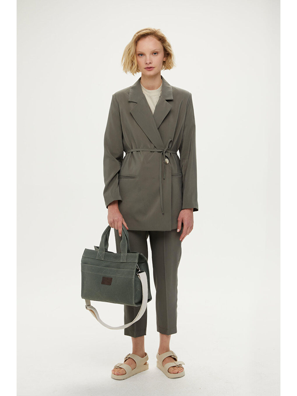 Yıkama Efektli Medium Kanvas Çanta Haki-1