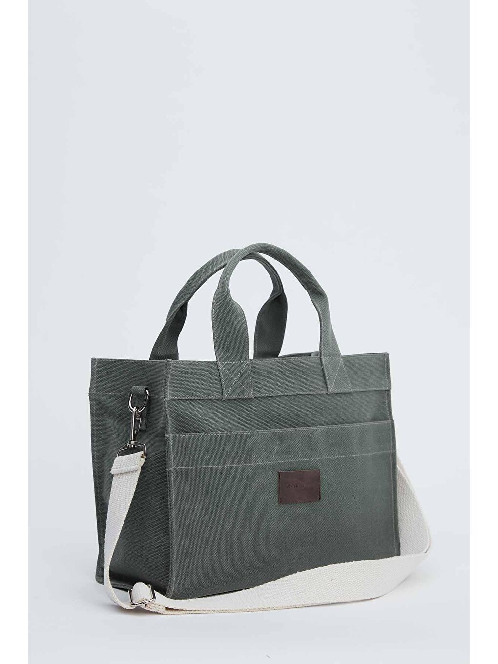 Yıkama Efektli Medium Kanvas Çanta Haki-5