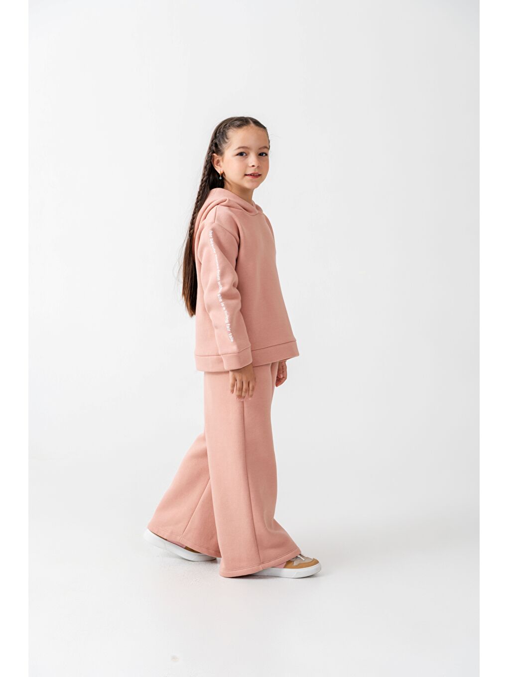 Kahverengi Kız Çocuk Örme İspanyol Paça Eşofman Takımı 7-10 Yaş-3