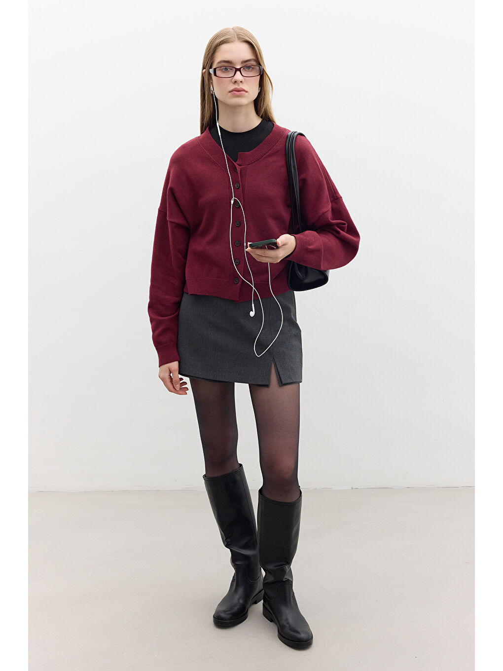 Yumuşak Dokulu Oversize Triko Hırka Bordo