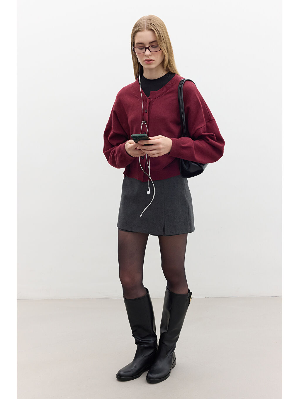 Yumuşak Dokulu Oversize Triko Hırka Bordo-1