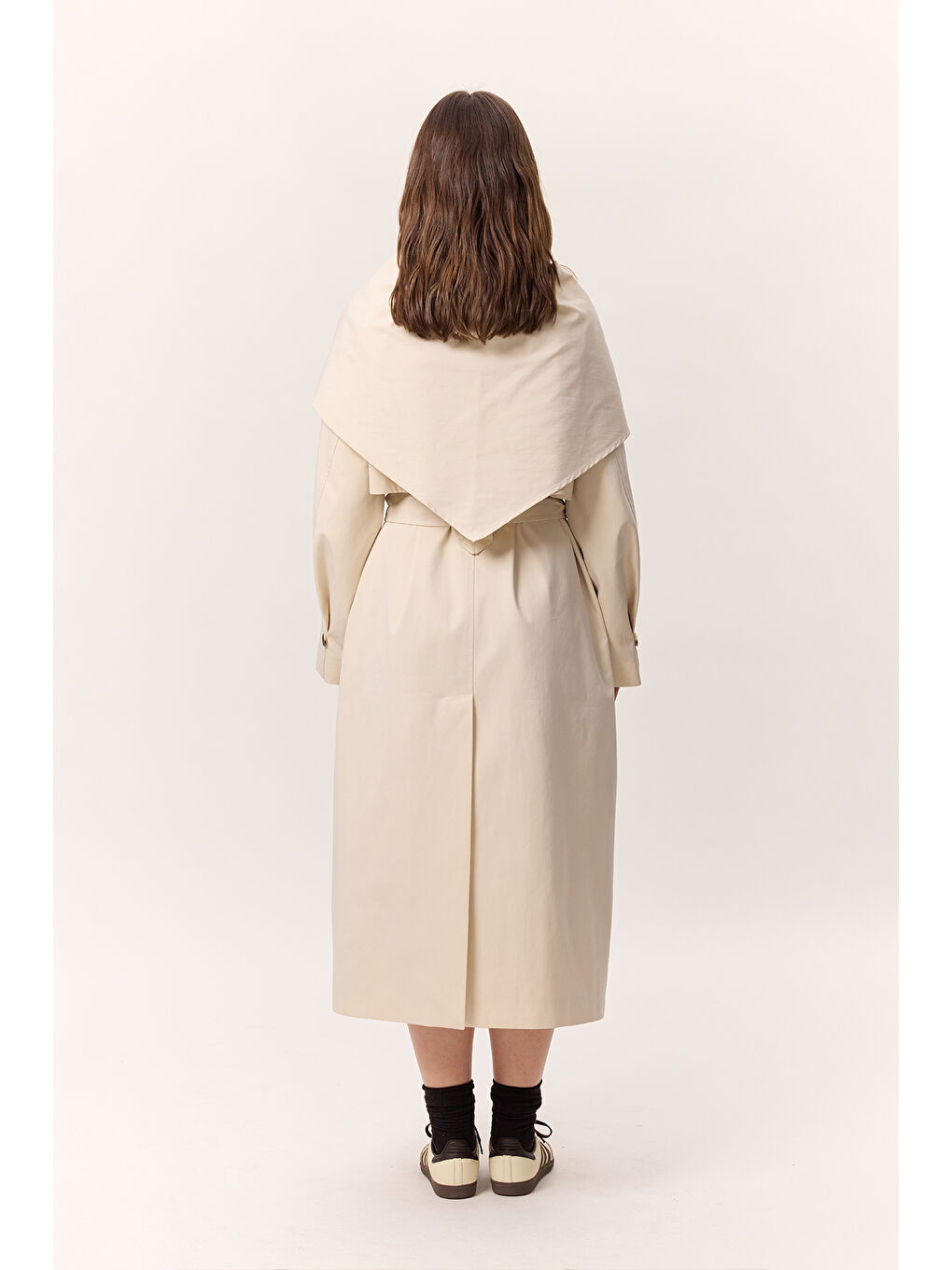 Ekru Şal Detaylı Tasarım Trençkot Krem-7