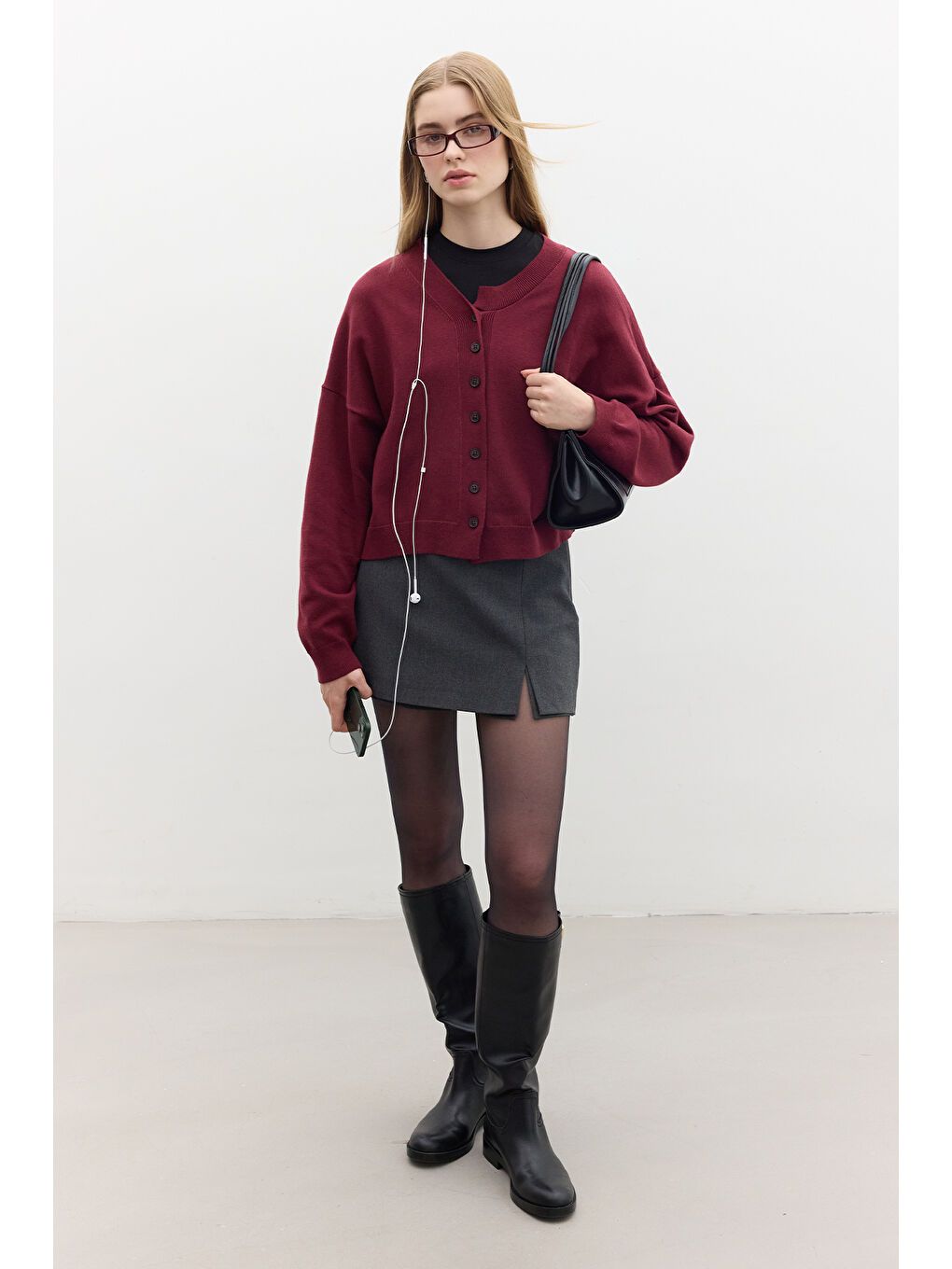 Yumuşak Dokulu Oversize Triko Hırka Bordo-4