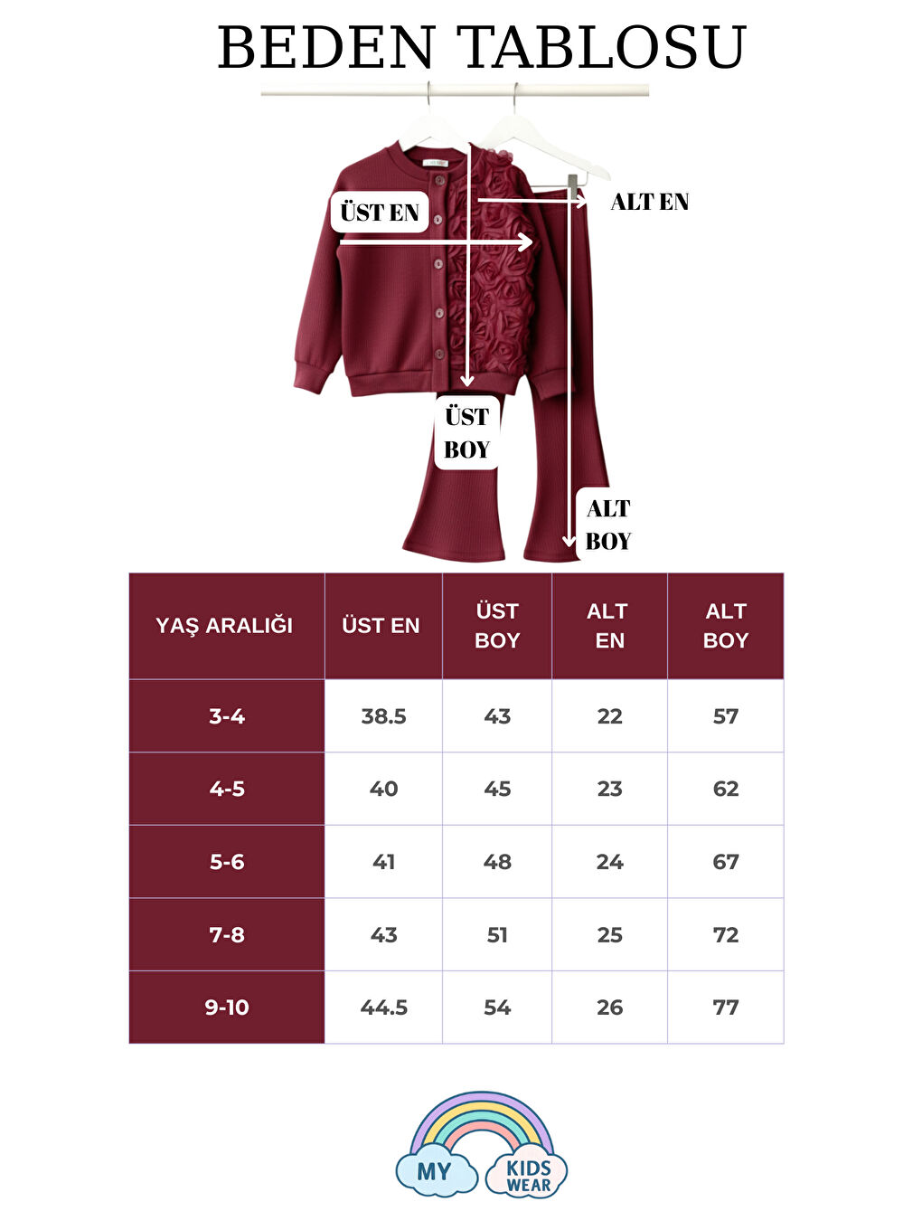 Bordo Kız Çocuk Tül Gül Aplikeli Triko Hırka İkili Takım 3-10 Yaş 12298-2
