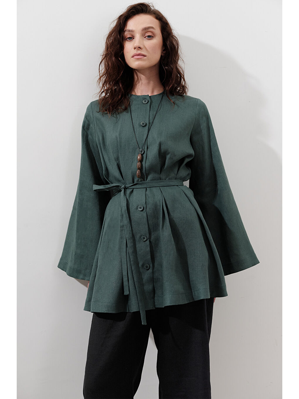 Keten Pensli Tunik Petrol