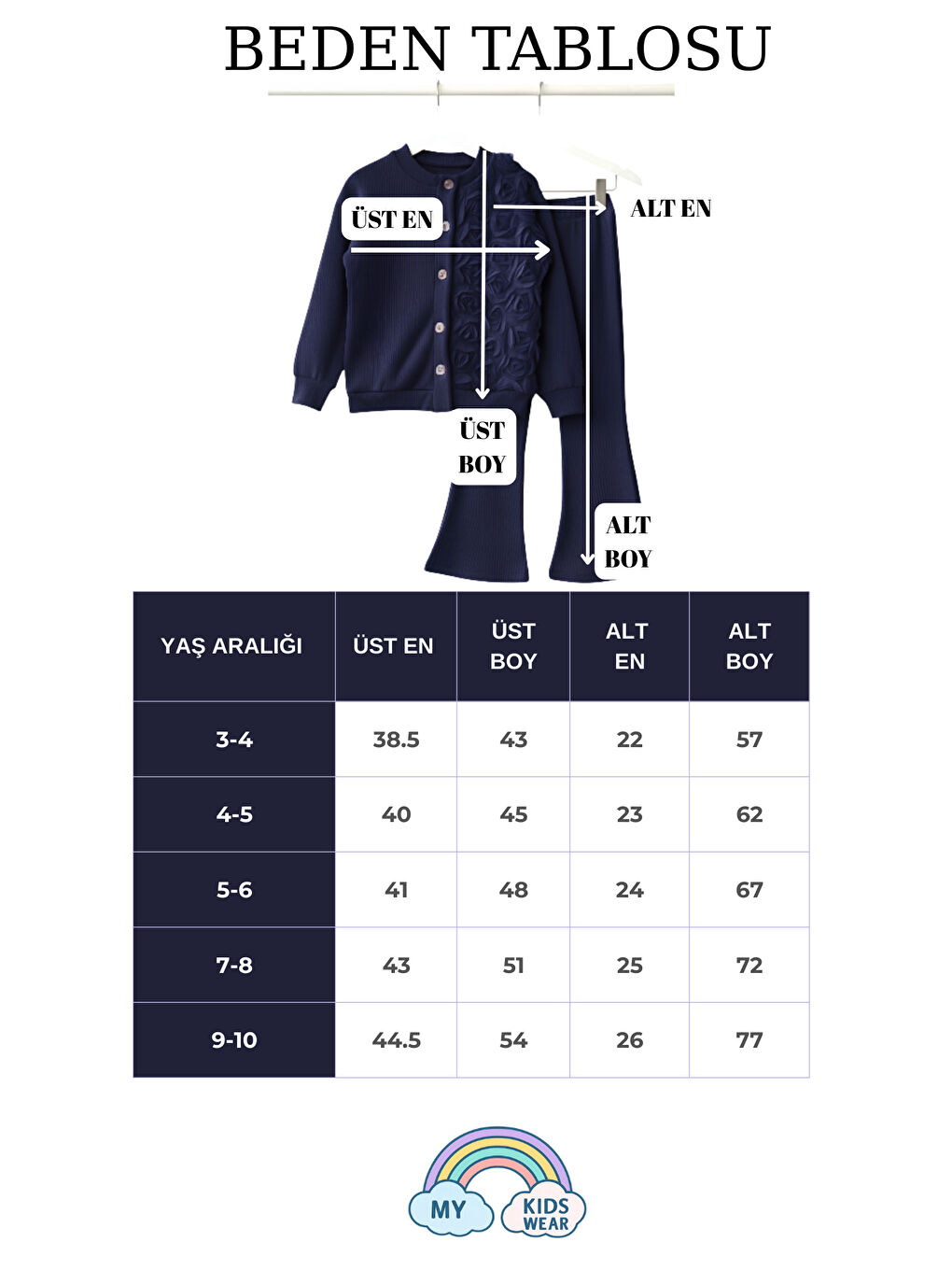 Lacivert Kız Çocuk Tül Gül Aplikeli Triko Hırka İkili Takım 3-10 Yaş 12300-2