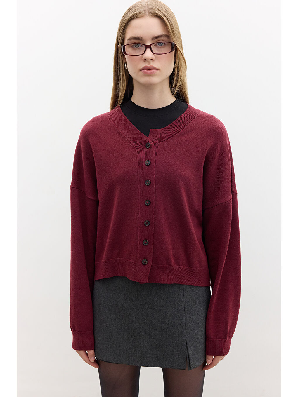 Yumuşak Dokulu Oversize Triko Hırka Bordo-6