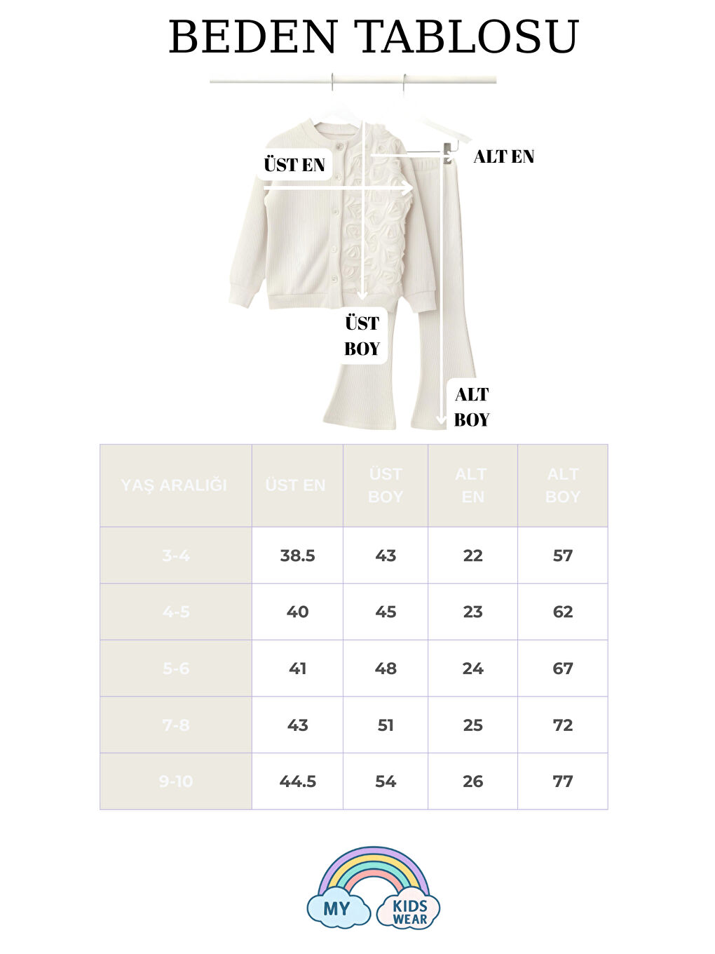 Ekru Kız Çocuk Tül Gül Aplikeli Triko Hırka İkili Takım 3-10 Yaş 12303-2