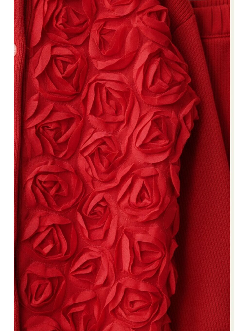 Kırmızı Kız Çocuk Tül Gül Aplikeli Triko Hırka İkili Takım 3-10 Yaş 12299-1