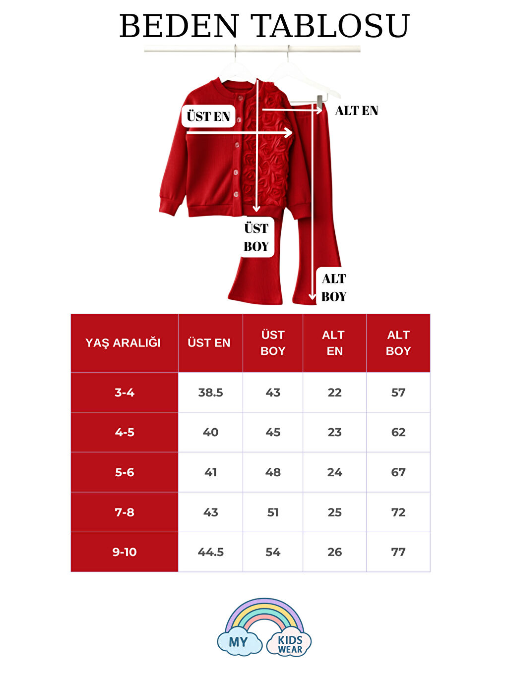 Kırmızı Kız Çocuk Tül Gül Aplikeli Triko Hırka İkili Takım 3-10 Yaş 12299-2