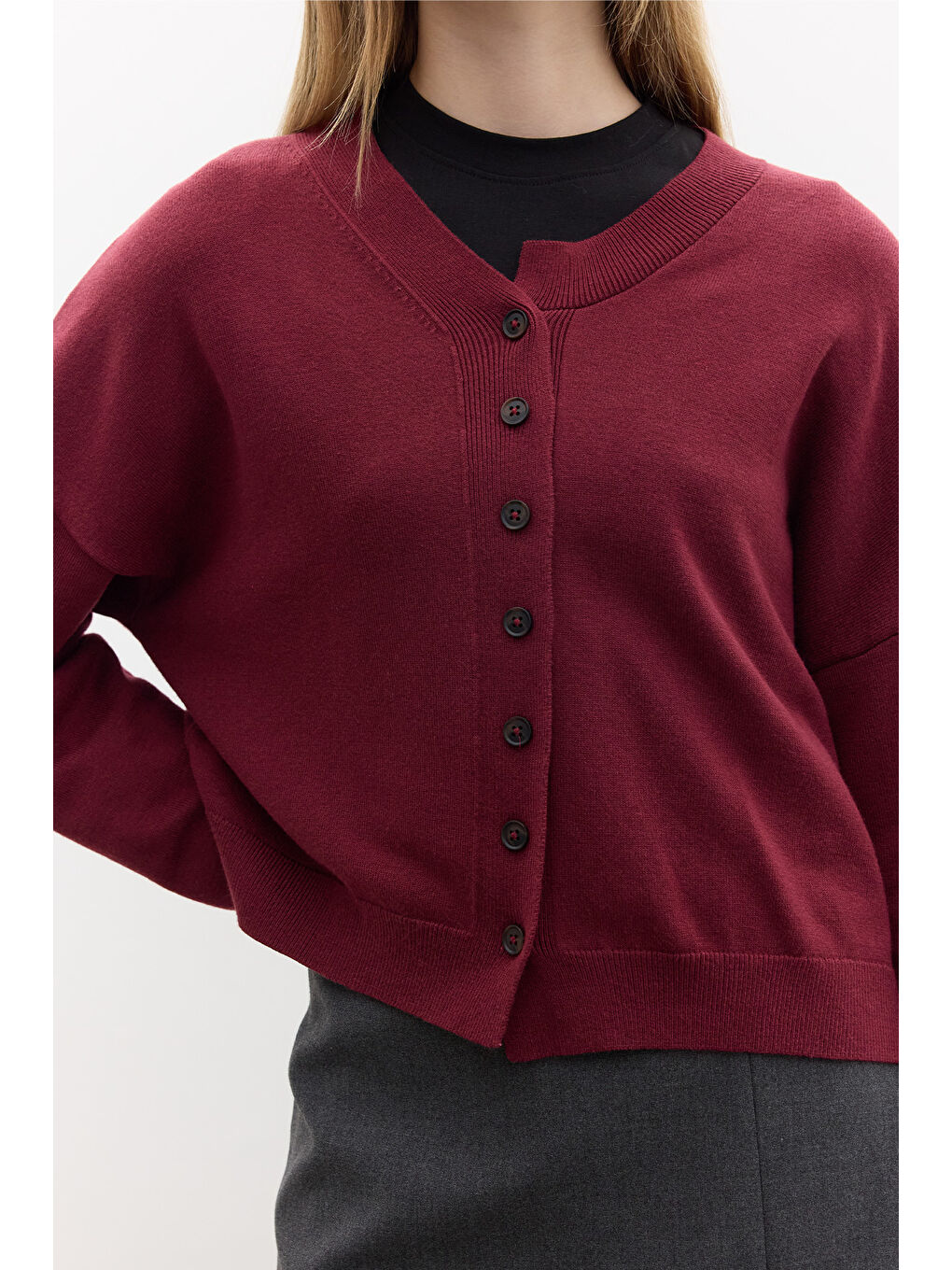 Yumuşak Dokulu Oversize Triko Hırka Bordo-7