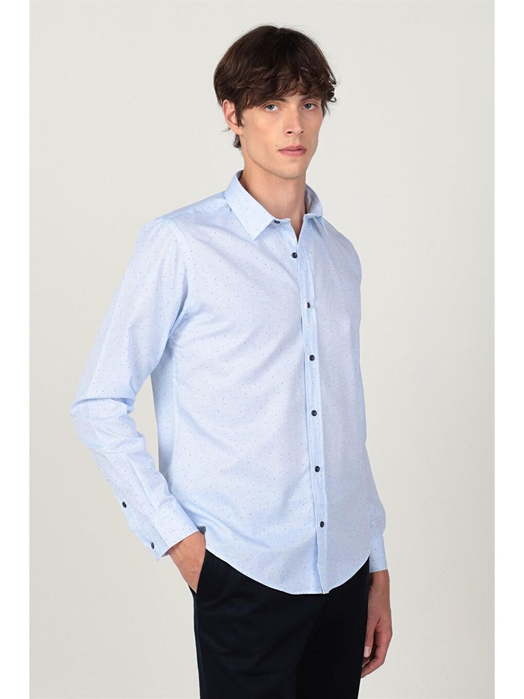 Mavi Slım Fit Uzun Kol Baskılı Desenli Erkek Gömlek-1