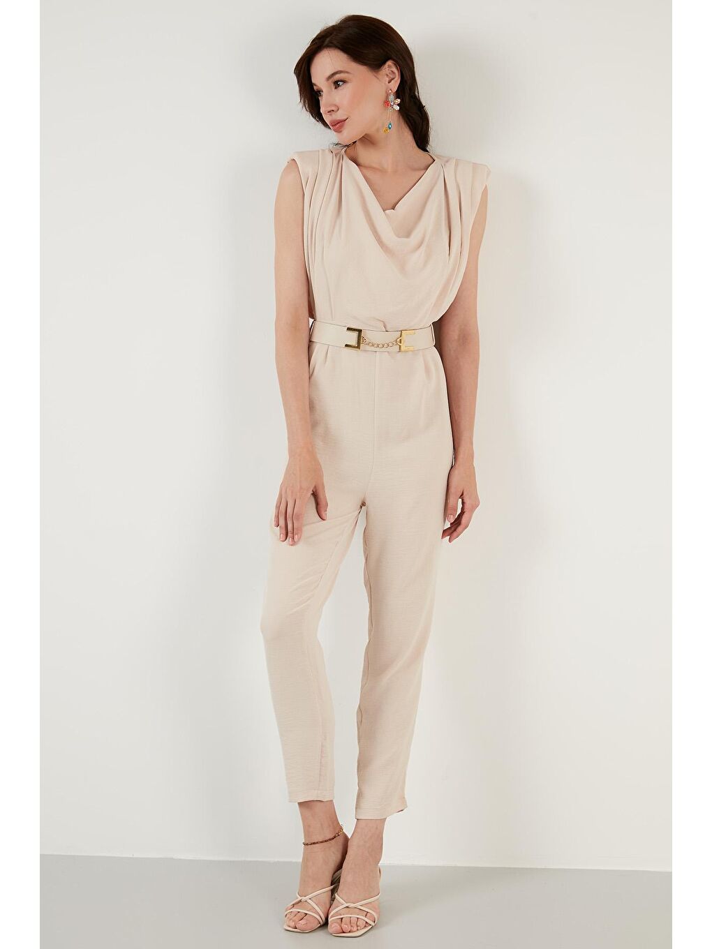 Gri Kemerli Degaje Yaka Kolsuz Tulum 6057081-3