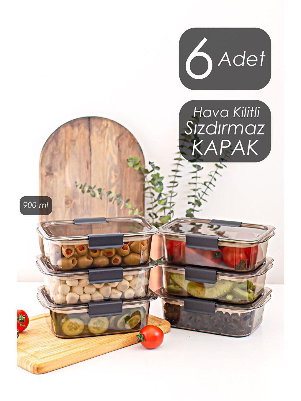 Renksiz Org-130 6'lı Kuru Gıda Erzak Saklama Kabı Meyve & Sebze Saklama Kabı Seti Kapaklı Beslenme Kabı-1
