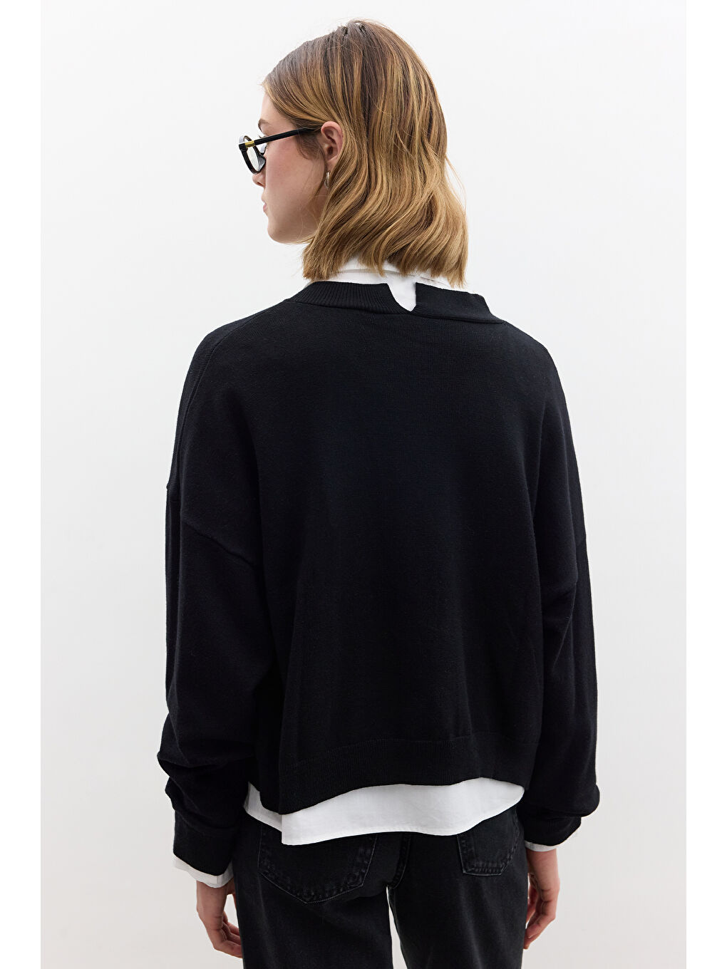 Yumuşak Dokulu Oversize Triko Hırka Siyah-5