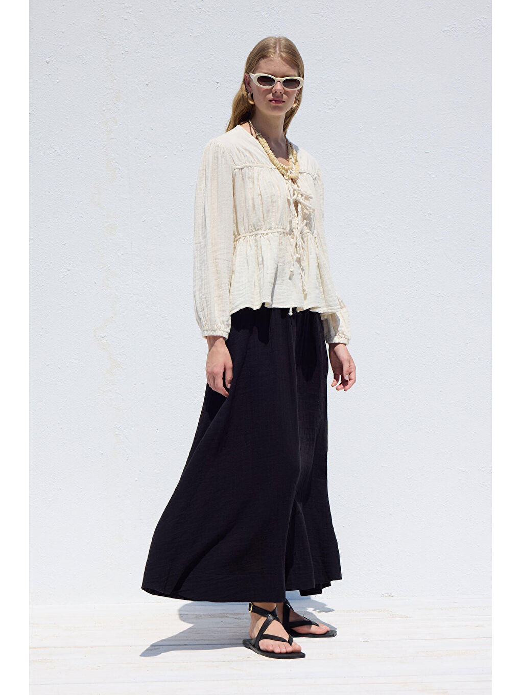 Geniş Kesim Müslin Etek Siyah-1