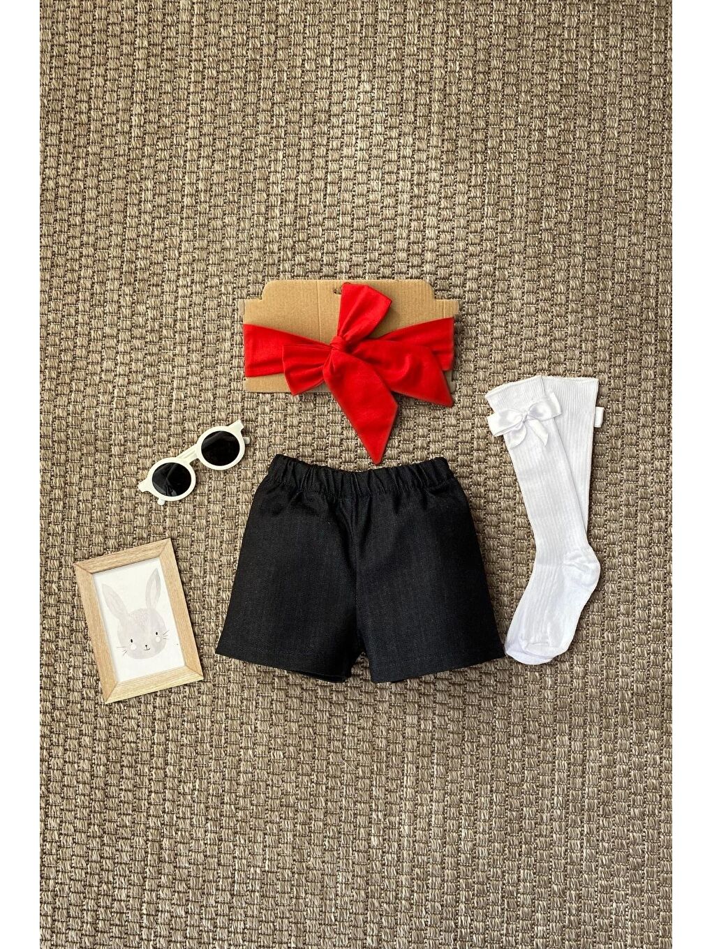 Lacivert Kız Çocuk Jean Şort ve Bandana-3