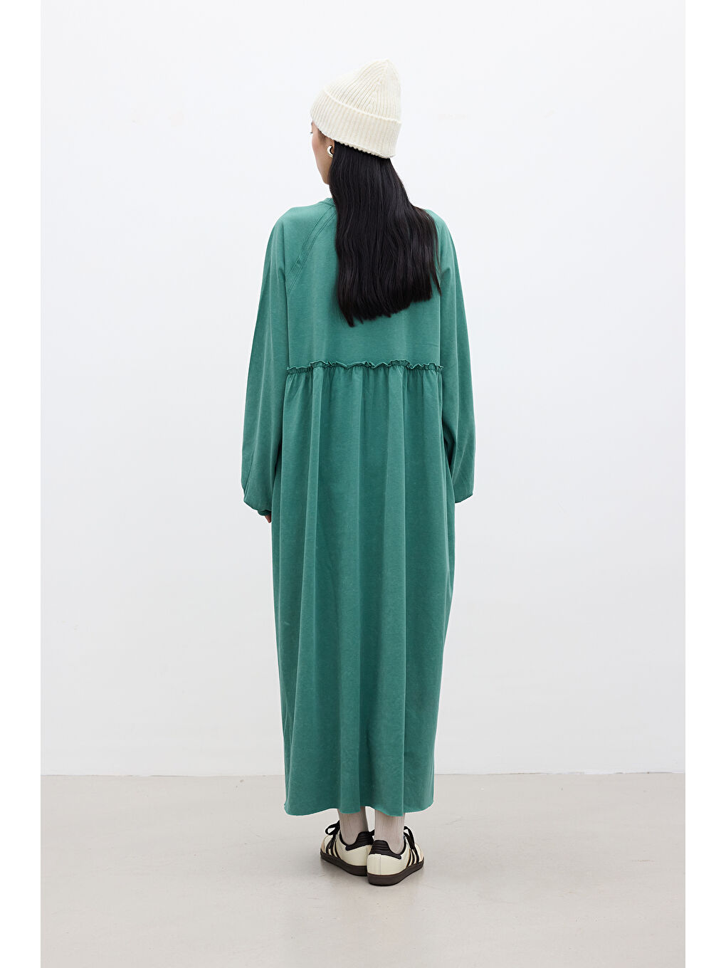 Oversize Büzgülü Elbise Yeşil-7