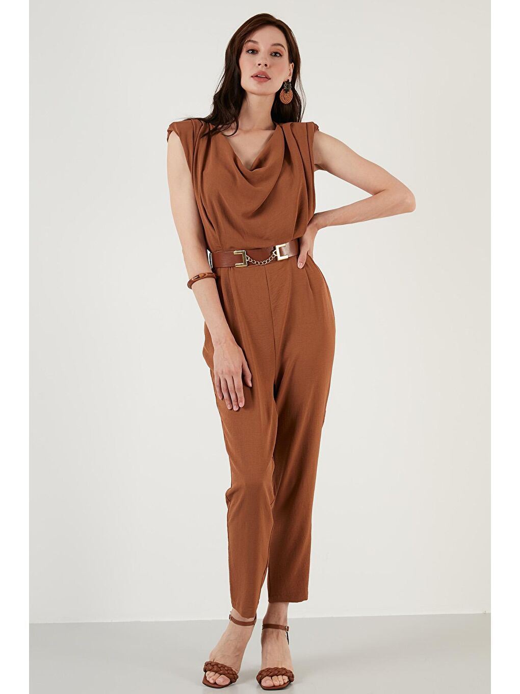 Kahverengi Kemerli Degaje Yaka Kolsuz Tulum 6057081-1