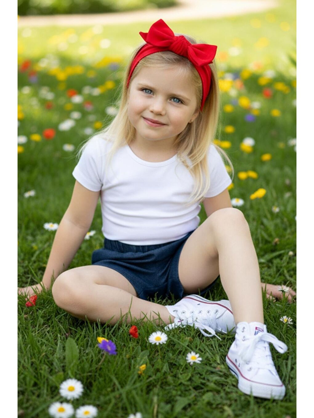 İndigo Kız Çocuk Jean Şort ve Bandana-1