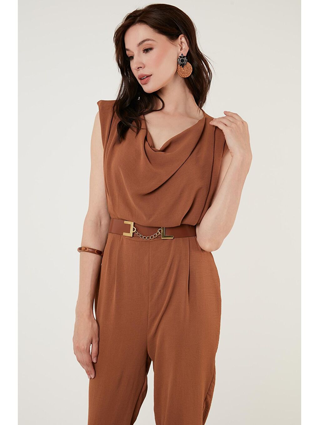 Kahverengi Kemerli Degaje Yaka Kolsuz Tulum 6057081-3