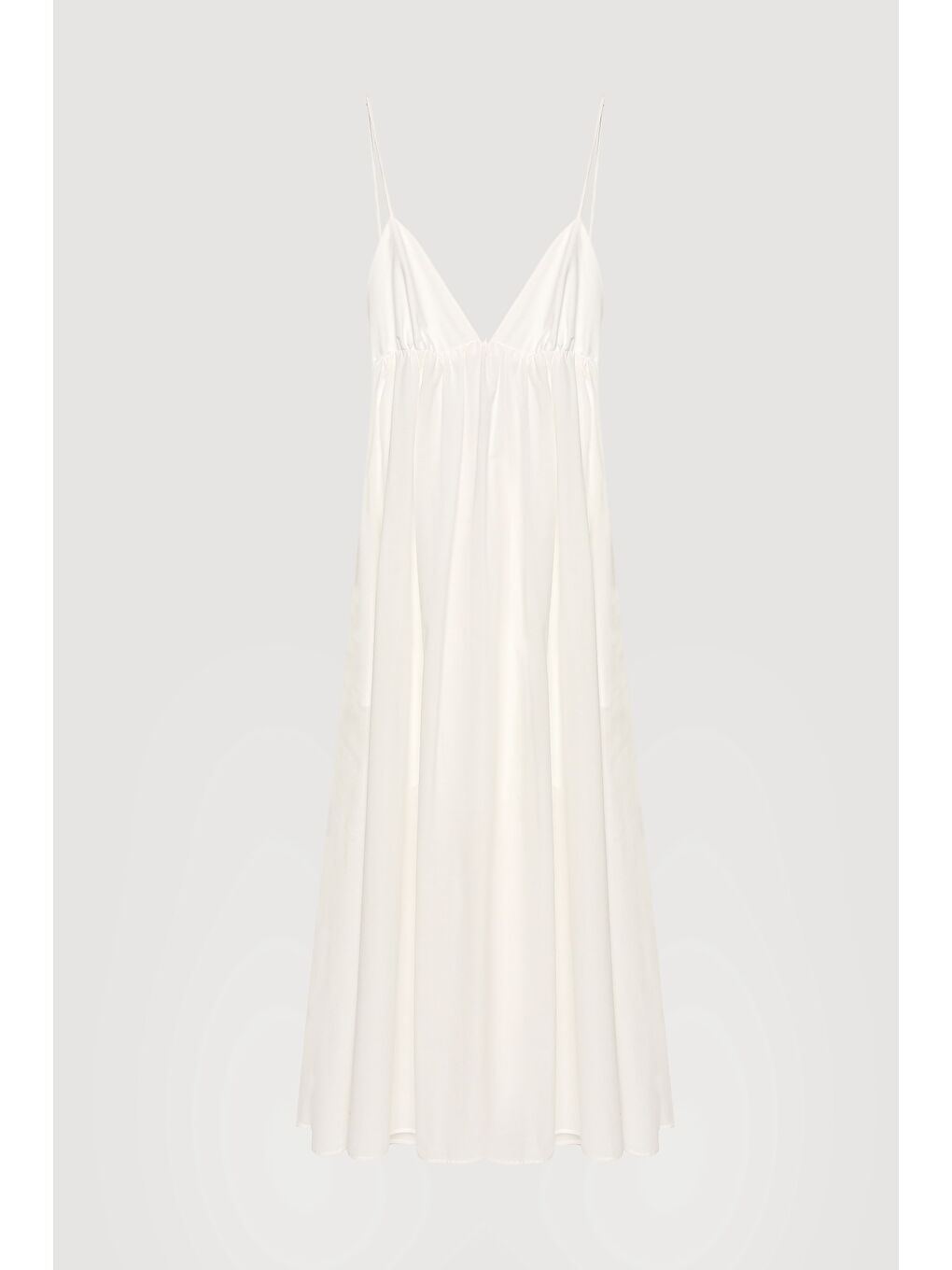 İnce Askılı V Yaka Uzun Elbise Ekru-1
