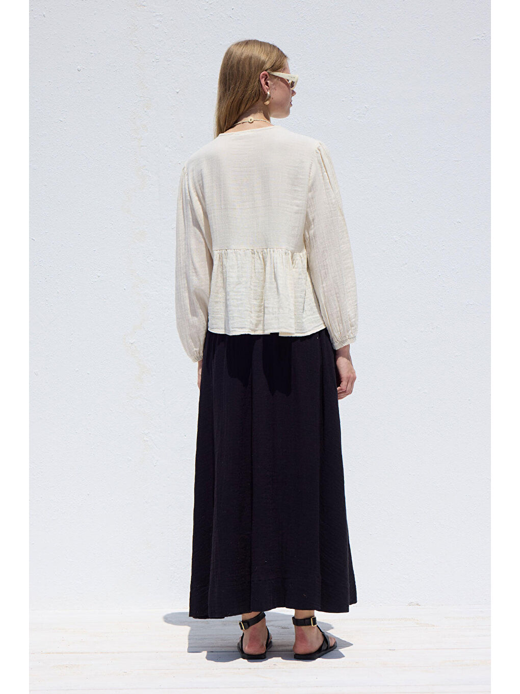 Geniş Kesim Müslin Etek Siyah-6