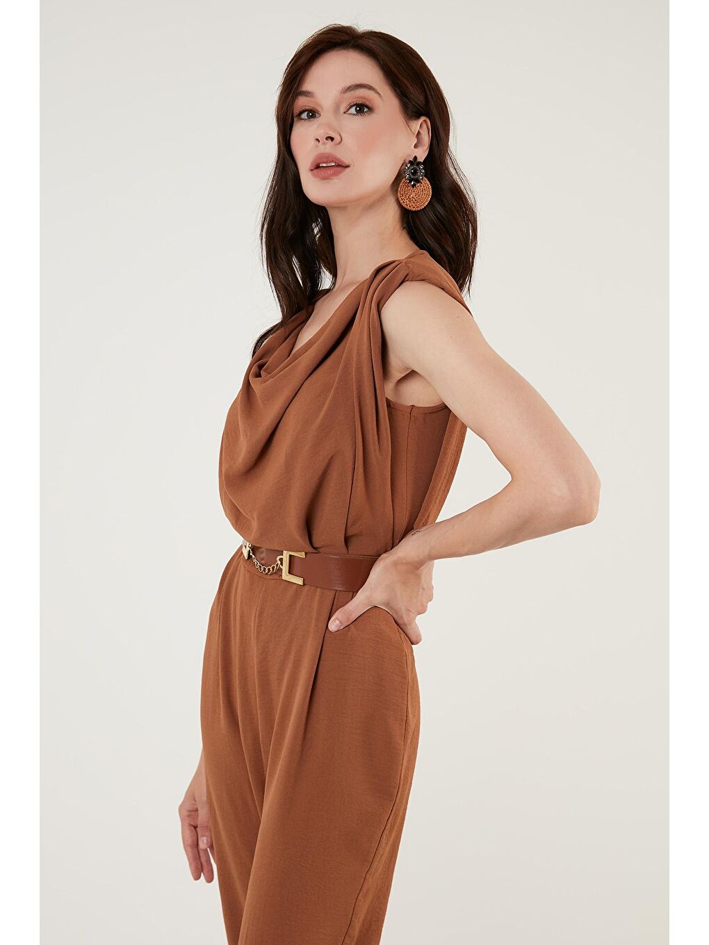 Kahverengi Kemerli Degaje Yaka Kolsuz Tulum 6057081-4