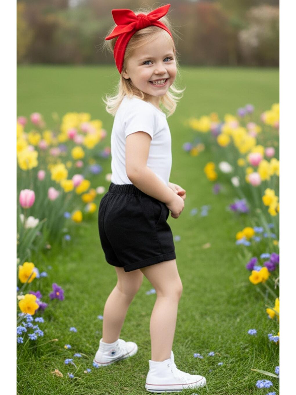 Siyah Kız Çocuk Jean Şort ve Bandana-1