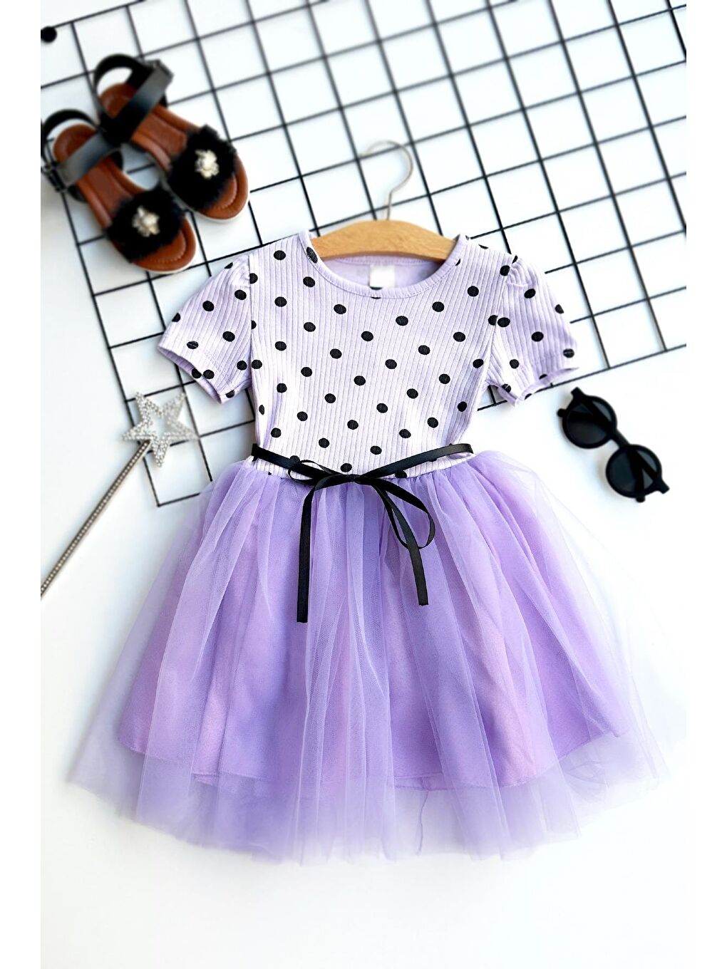 Kız Çocuk Magnolia Puanlı Tütü Lila Elbise-1