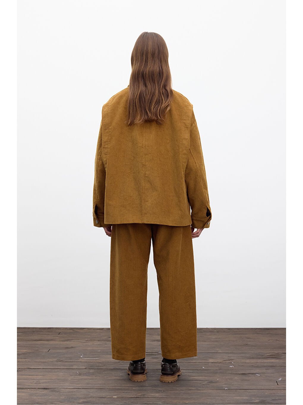 Kahverengi Fitilli Kadife Oversize Ceket Kiremit-7