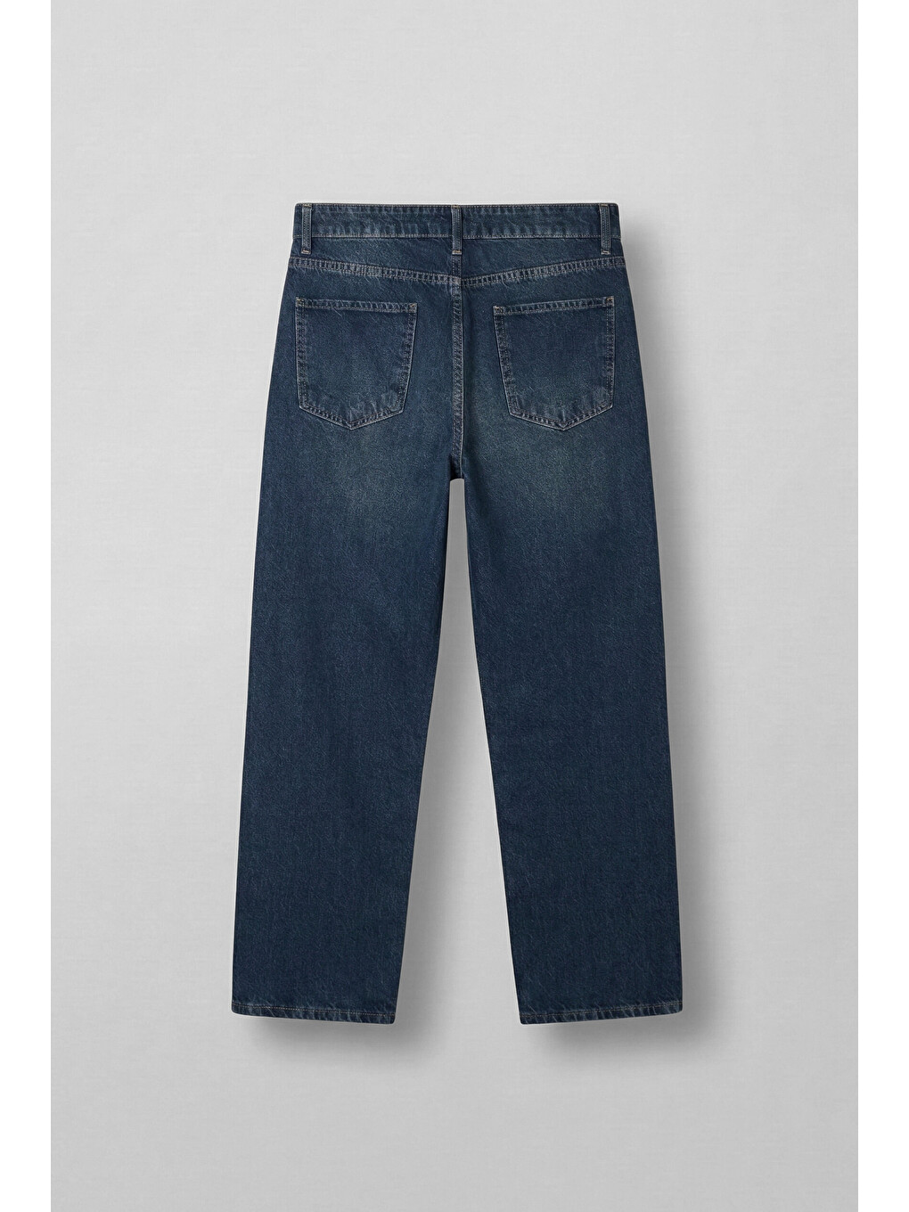 Erkek Ön Dikiş Detaylı Yıkamalı Baggy Jean Koyu Mavi-1