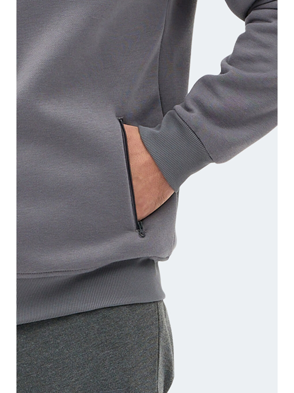 MENDOZA I   Dik Yaka Cepli Gri Erkek Polar Fermuarlı Sweatshirt Hırka-2
