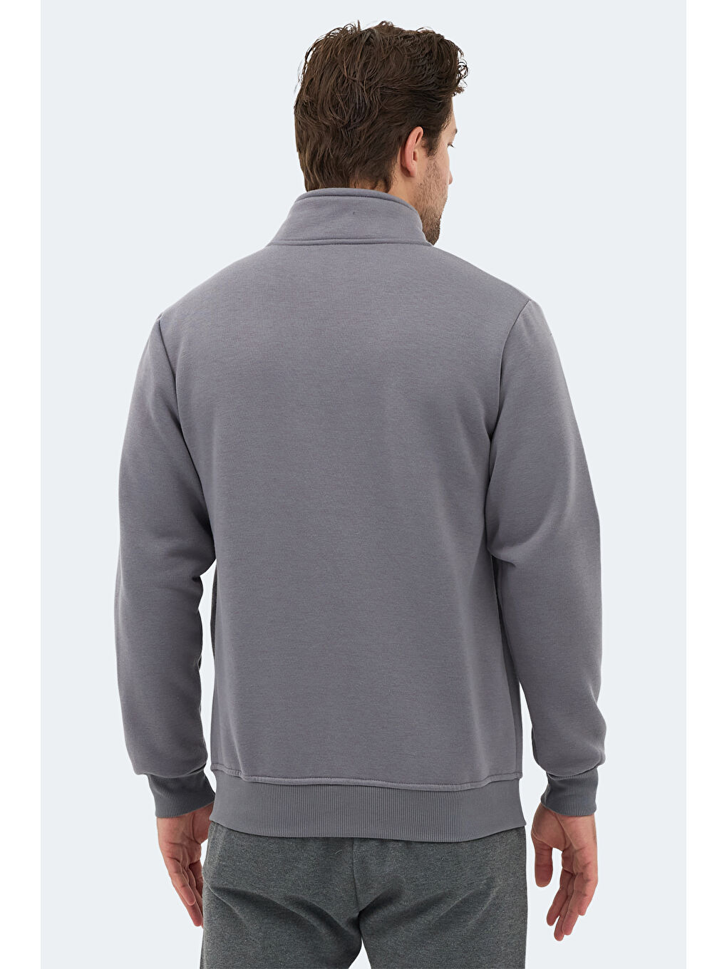 MENDOZA I   Dik Yaka Cepli Gri Erkek Polar Fermuarlı Sweatshirt Hırka-3