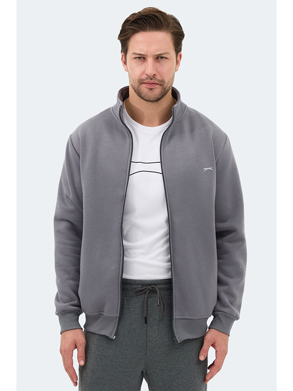 MENDOZA I   Dik Yaka Cepli Gri Erkek Polar Fermuarlı Sweatshirt Hırka-5