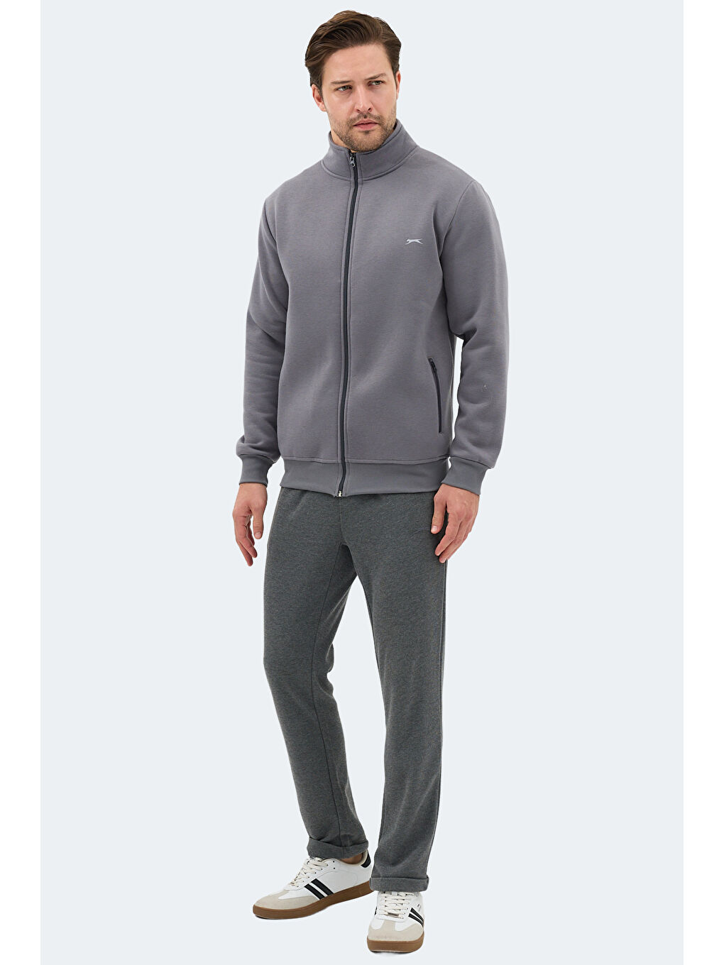 MENDOZA I   Dik Yaka Cepli Gri Erkek Polar Fermuarlı Sweatshirt Hırka-6