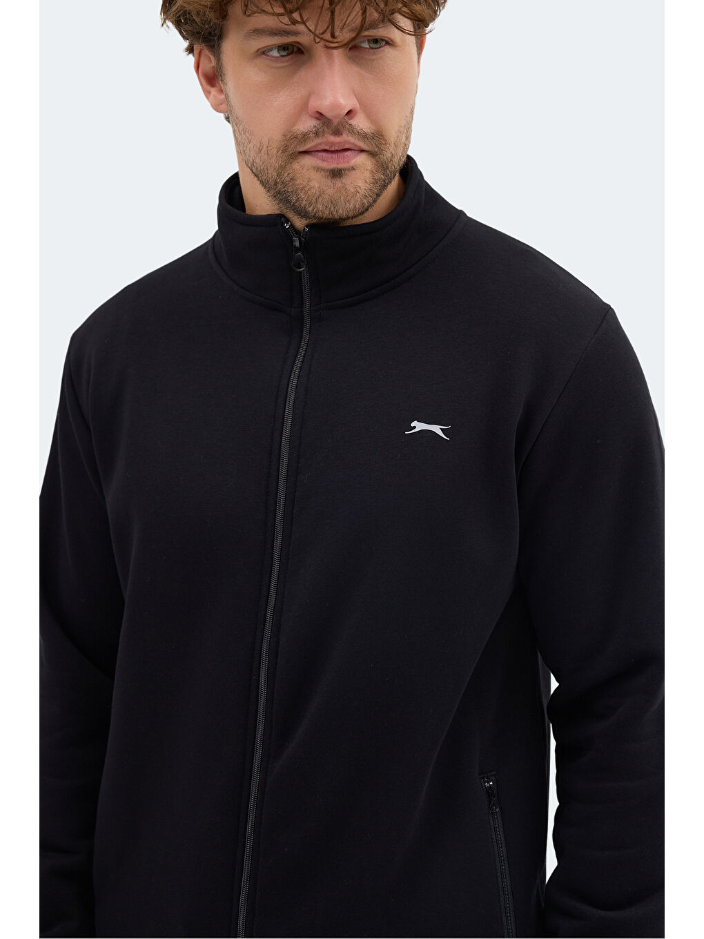 MENDOZA I Erkek Fermuarlı Dik Yaka Cepli Siyah Sweatshırt-1