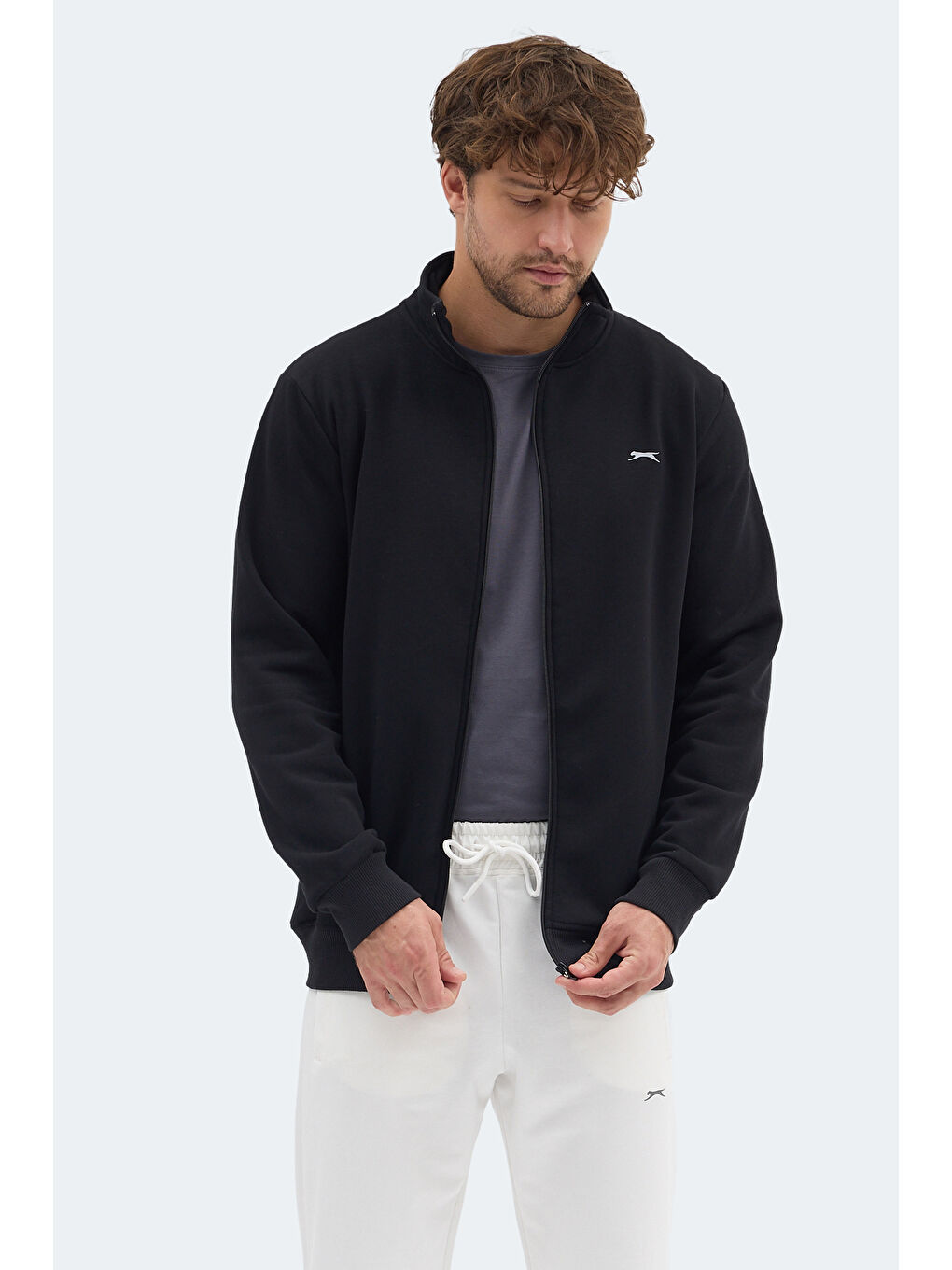 MENDOZA I Erkek Fermuarlı Dik Yaka Cepli Siyah Sweatshırt-3