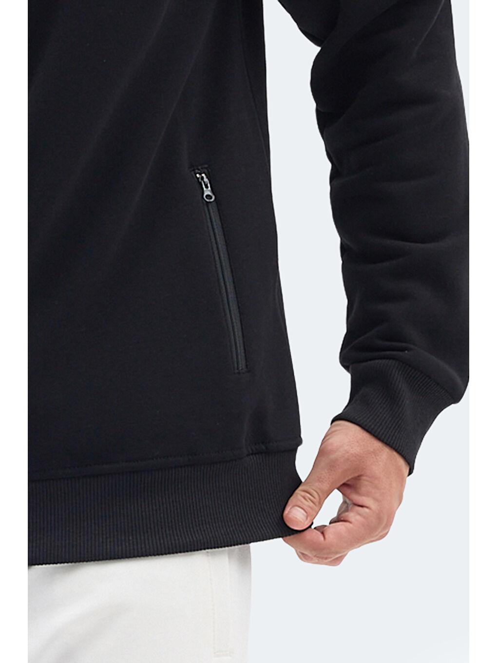 MENDOZA I Erkek Fermuarlı Dik Yaka Cepli Siyah Sweatshırt-4