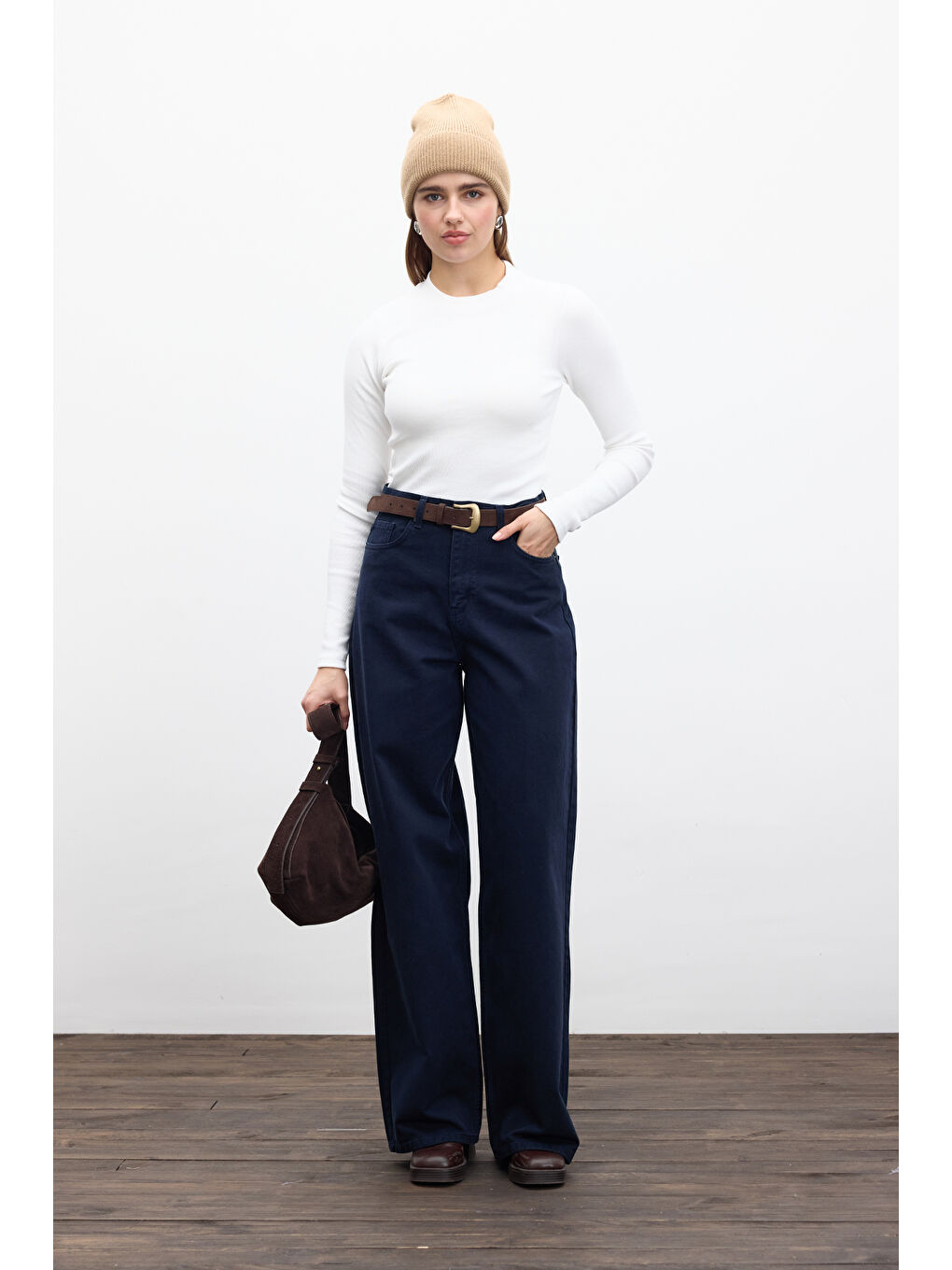 Gabardin Baggy Pantolon Lacivert-1