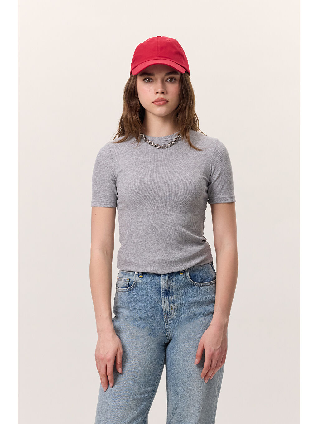 Kısa Kollu Rıbana Body Gri Melanj-3