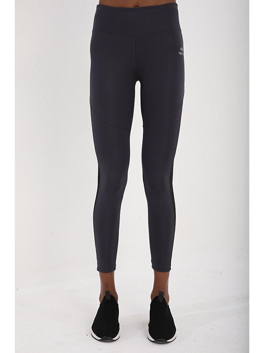 Antrasit Yüksek Bel Toparlayıcı Şerit Detaylı Slim Fit Dar Paça Kadın Tayt - 94542-2