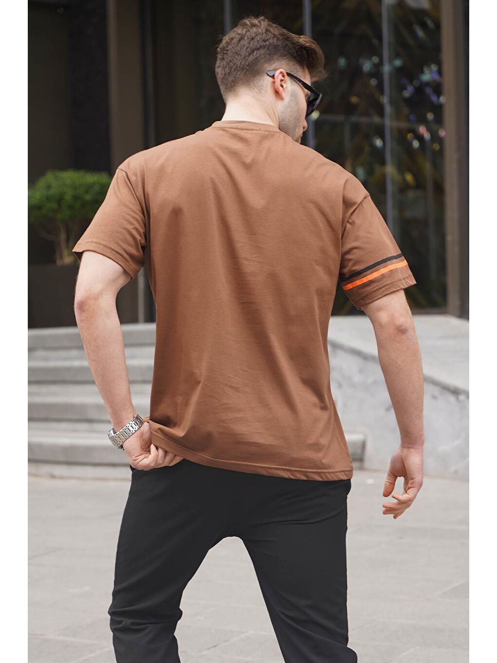Kahverengi Regular Fit Baskılı Erkek Tişört 6087-1