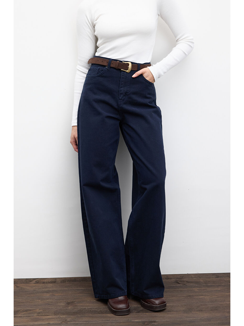 Gabardin Baggy Pantolon Lacivert-4